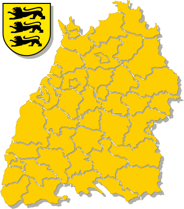 Karte mit den einzelnen Landkreisen sowie Logo von Baden-Württemberg